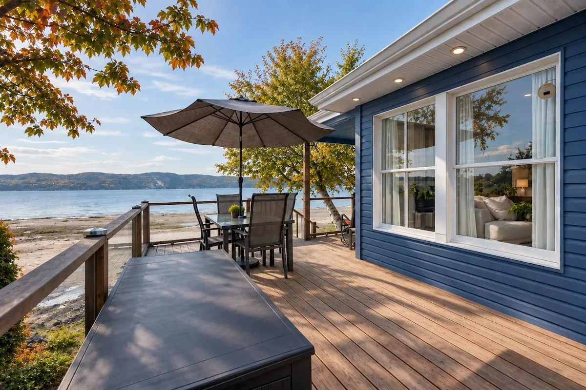 La terrasse du Domaine des Petites Marées au bord du fjord